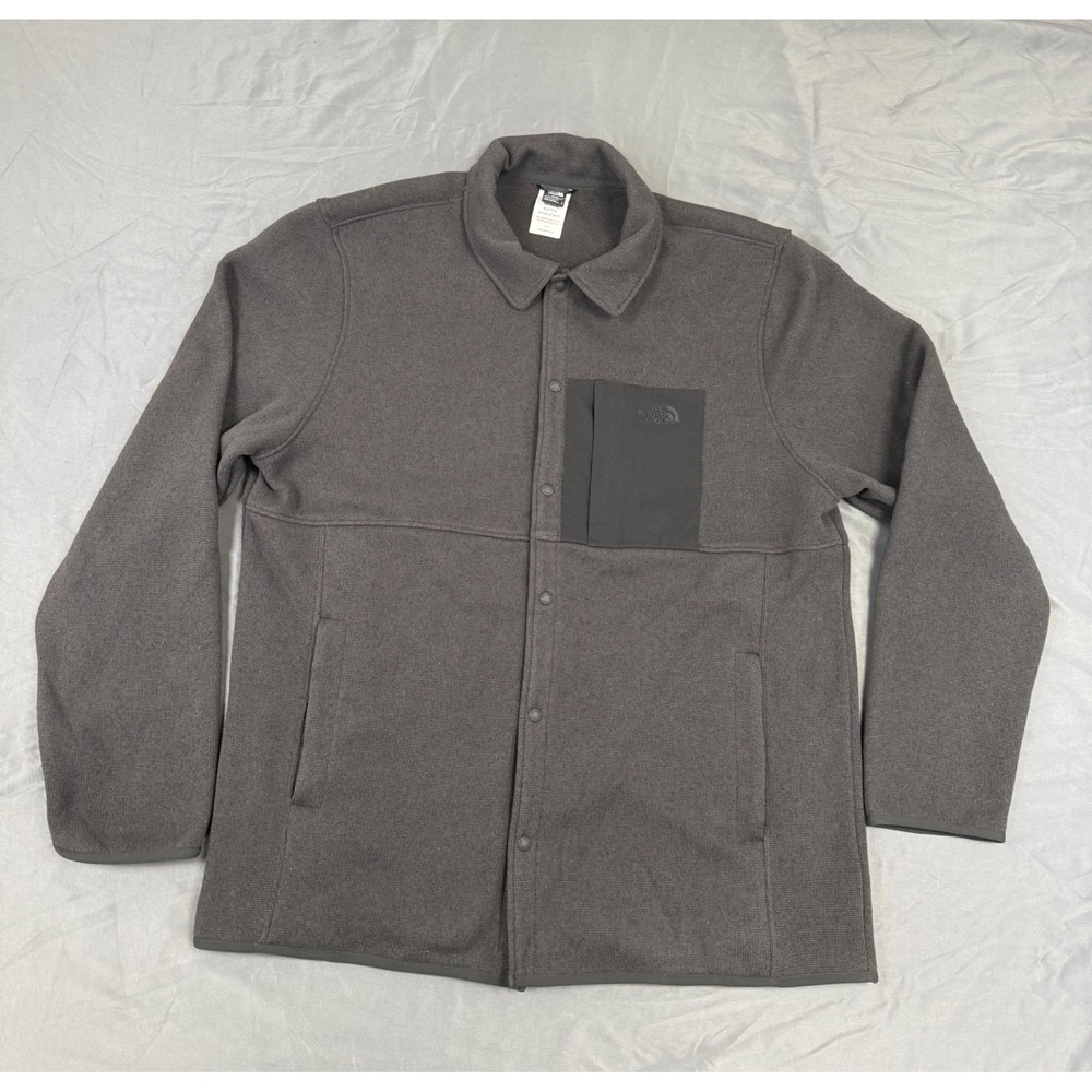 The North Face Mens L Circular Design Fleece Snap Shirt Jacket Gray NF0A84HW